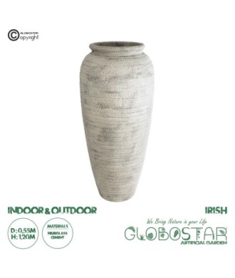 GloboStar® Artificial Garden IRISH 20720 Επιδαπέδιο Πολυεστερικό Τσιμεντένιο Κασπώ Γλάστρα - Flower Pot Μπεζ με Γκρι Φ55 x Υ120cm